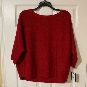 I.N. Studio Vibrant Scarlet Red‎ Crew Neck Blouse Minimalist Business Casual NWT